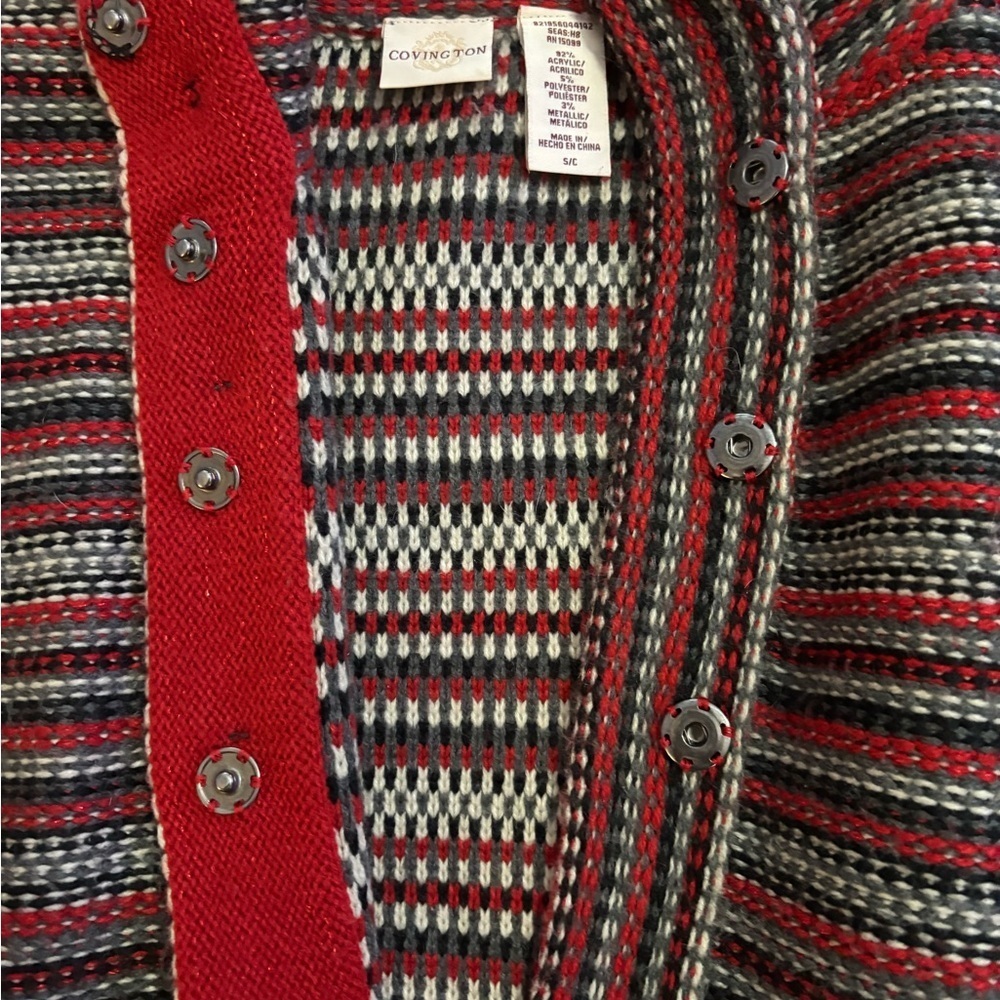 Vintage Covington Red and Black Striped Knit 3/4 Sleeve Cardigan - Picture 5 of 7